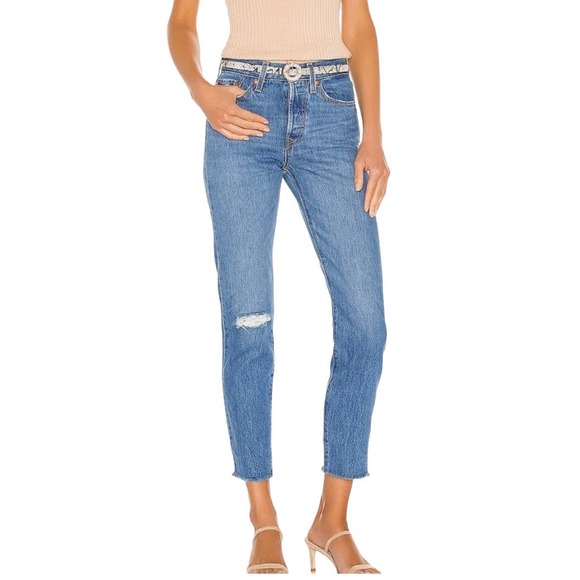 LEVI'S PREMIUM WEDGIE ANKLE JEANS Distressed Rigid Denim Women Size 31 - Picture 1 of 13